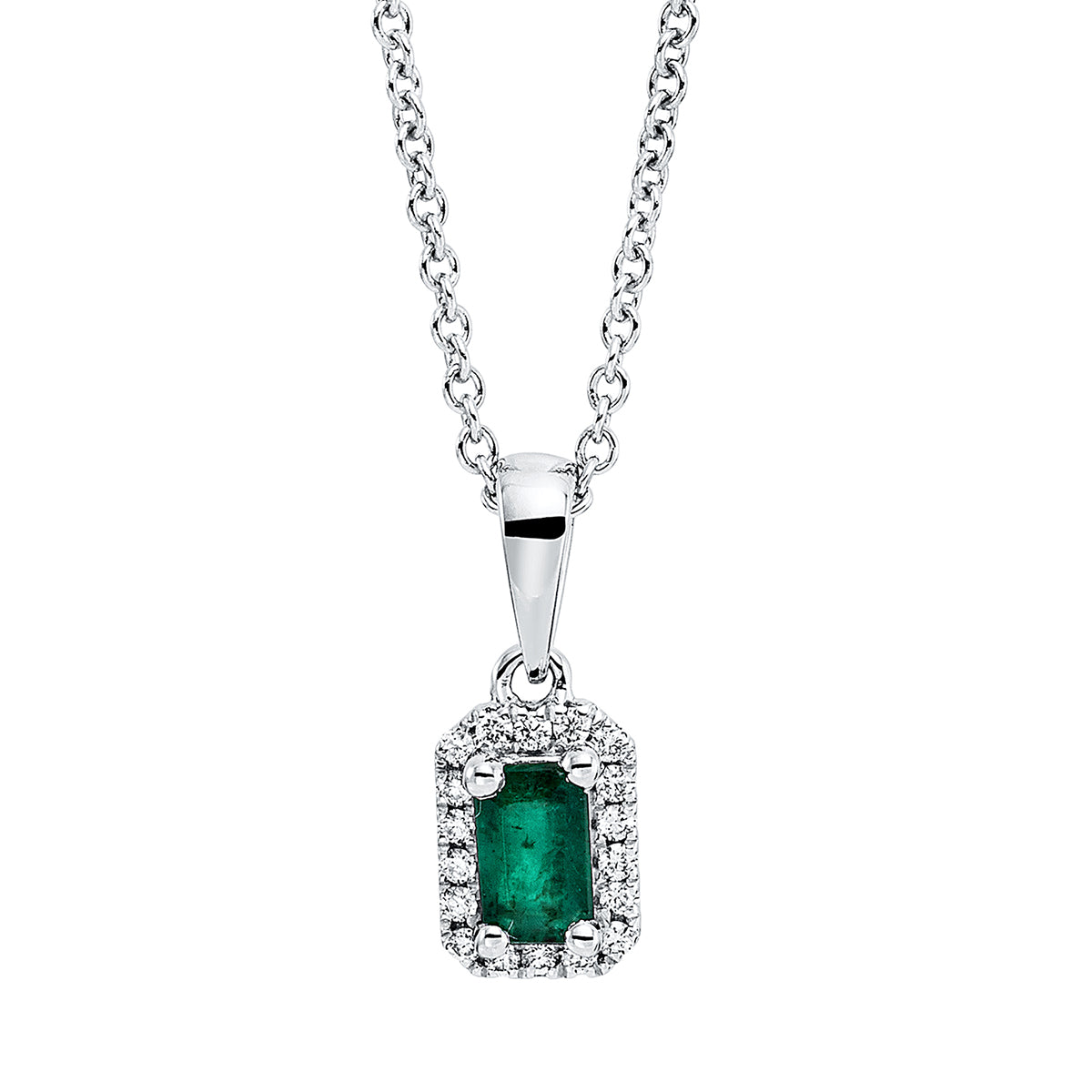 diamond full cut emerald colored stone classic necklace in white gold