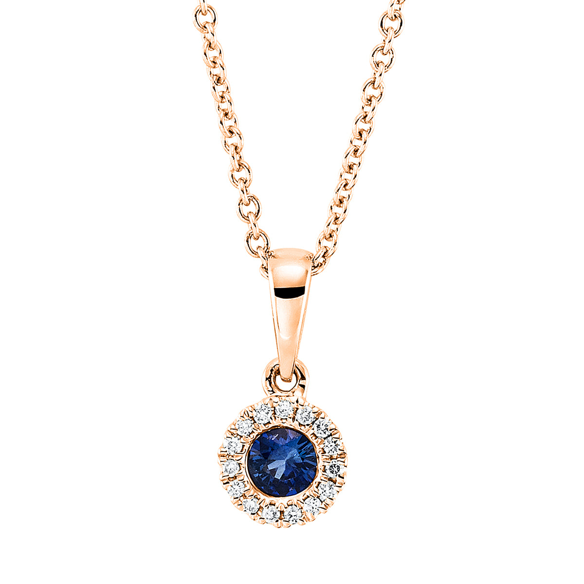 diamond full cut sapphire colored stone classic necklace in red gold