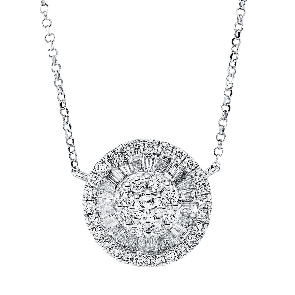 diamond full cut baguette necklace in white gold