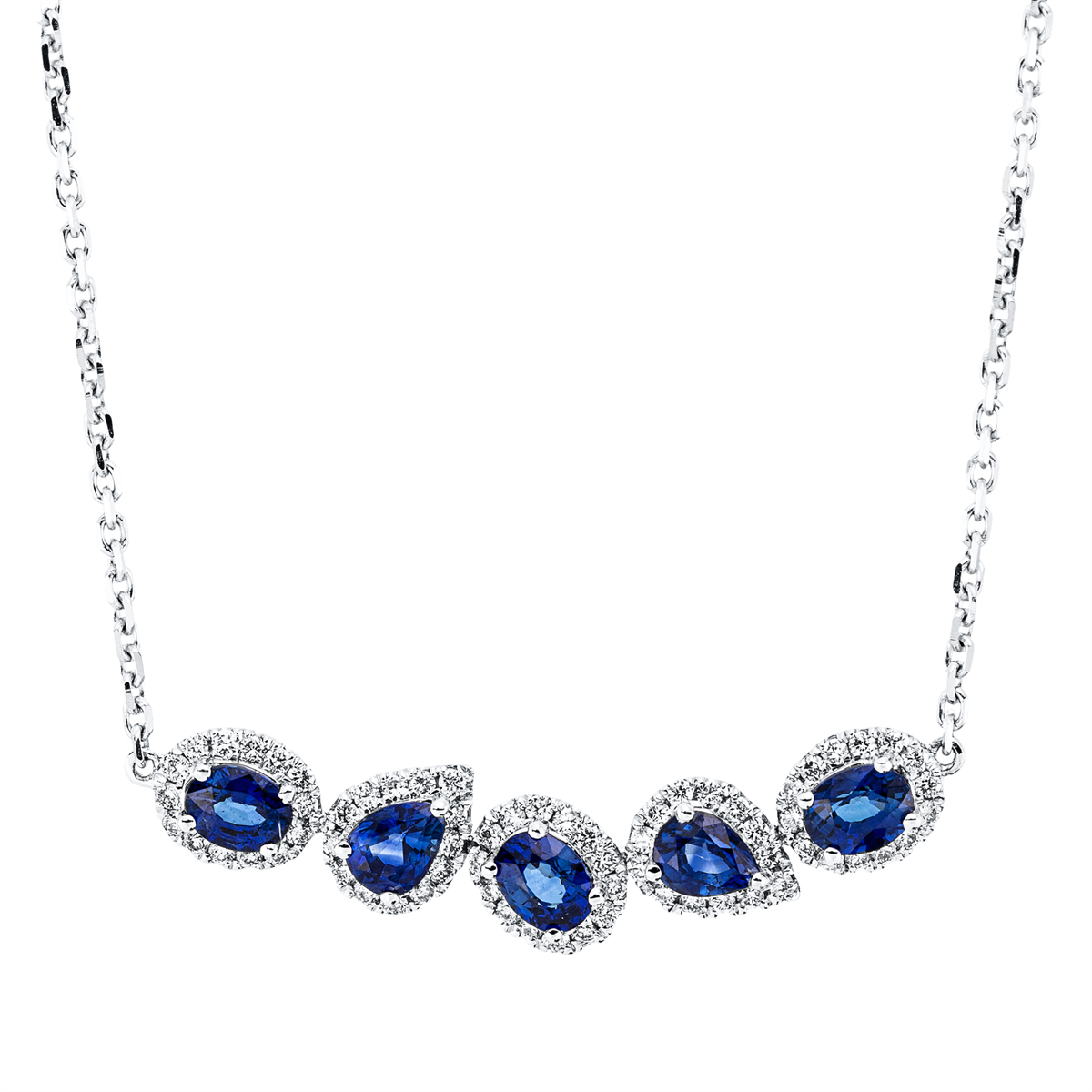 diamond full cut sapphire colored stone classic necklace in white gold