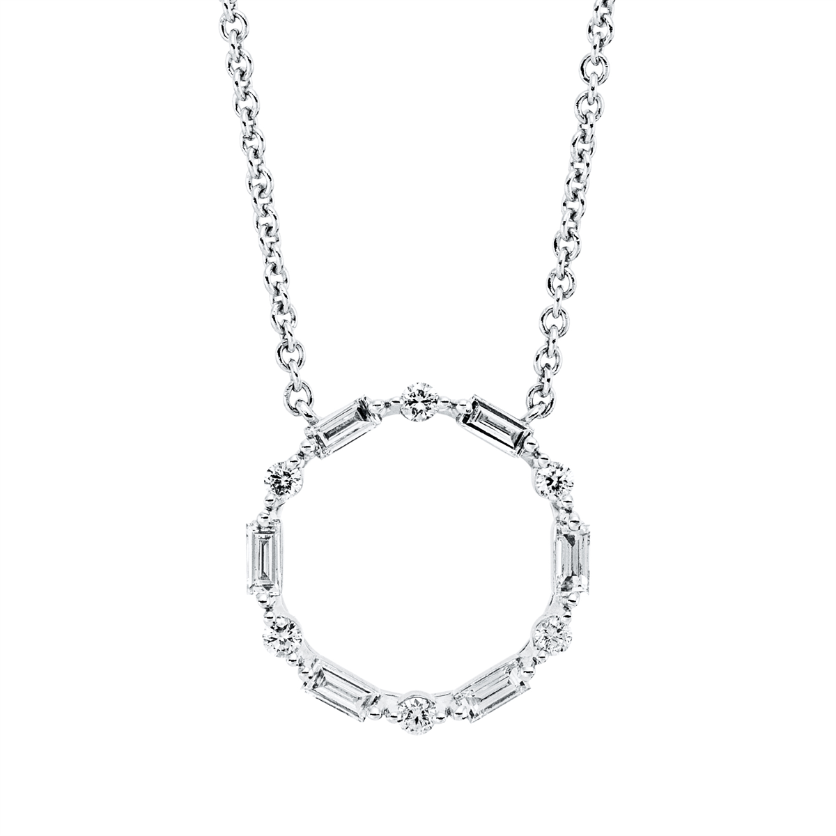 diamond full cut baguette necklace in white gold