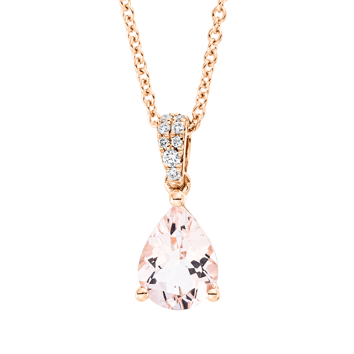 diamond full cut morganite colored stone fashion necklace in red gold
