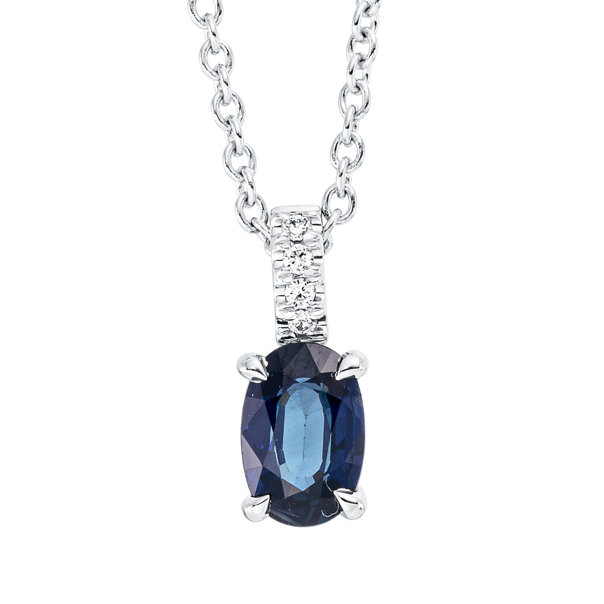 diamond full cut sapphire colored stone classic necklace in white gold