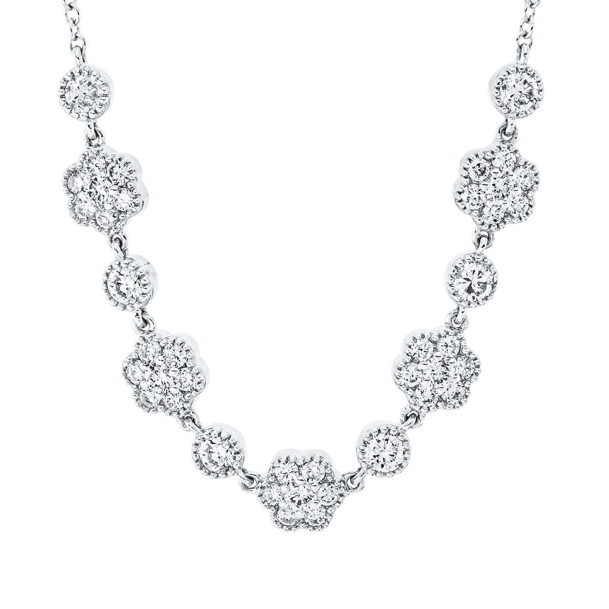 diamond full cut modern woman necklace in white gold