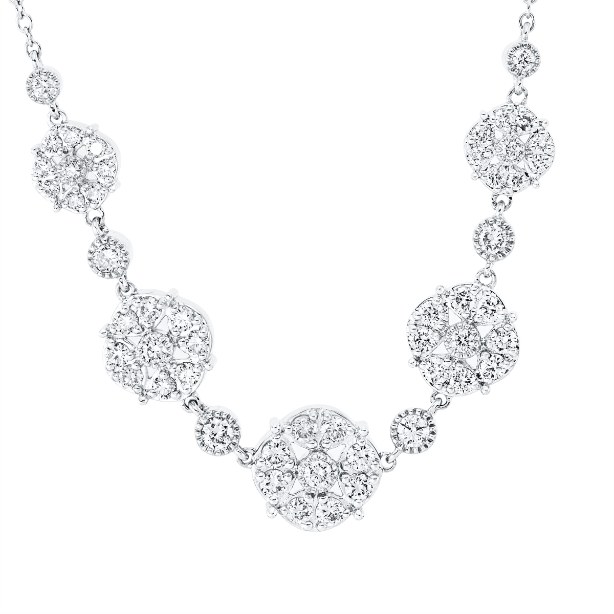 diamond full cut illusion classic necklace in white gold