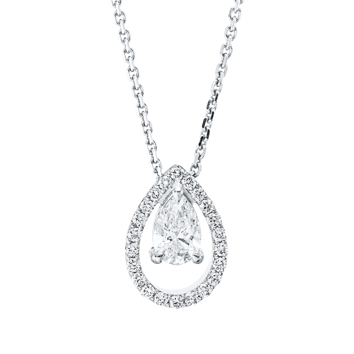 diamond full cut solitaire with accent stones necklace in white gold