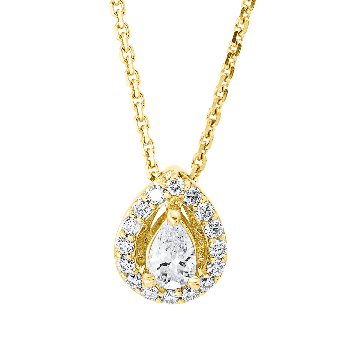 diamond full cut solitaire with accent stones necklace in yellow gold