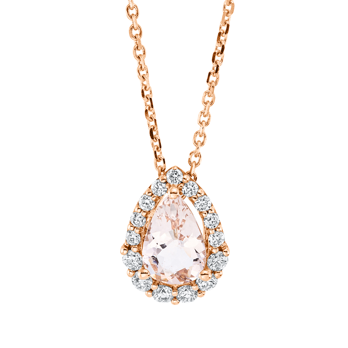diamond full cut morganite colored stone fashion necklace in red gold