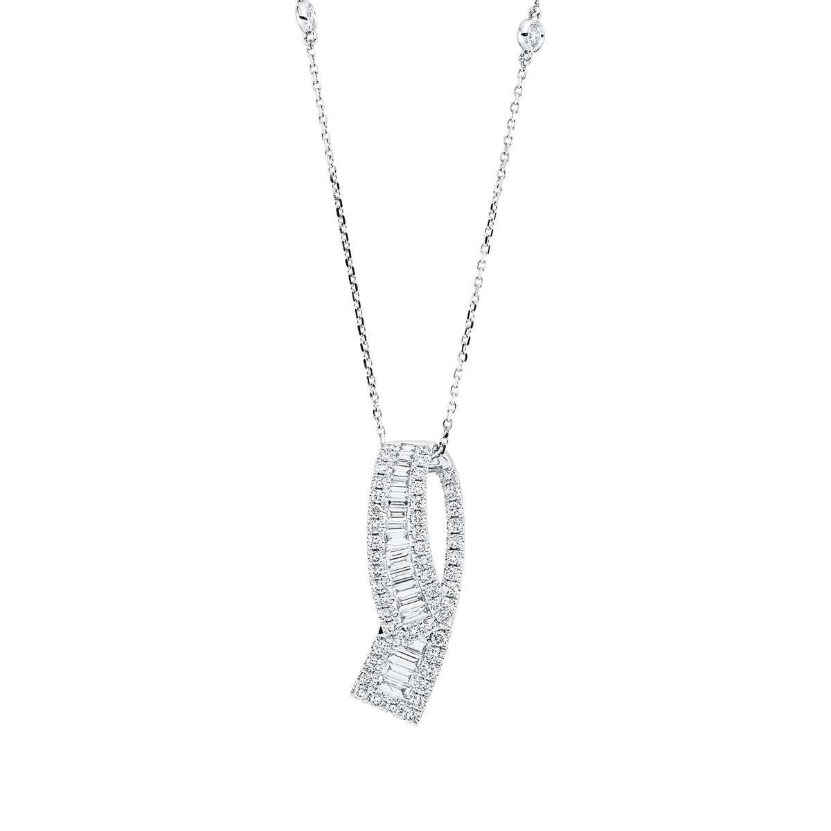 diamond full cut baguette necklace in white gold