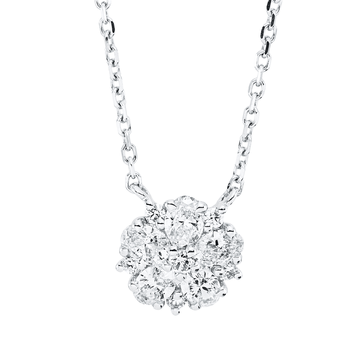diamond full cut illusion classic necklace in white gold
