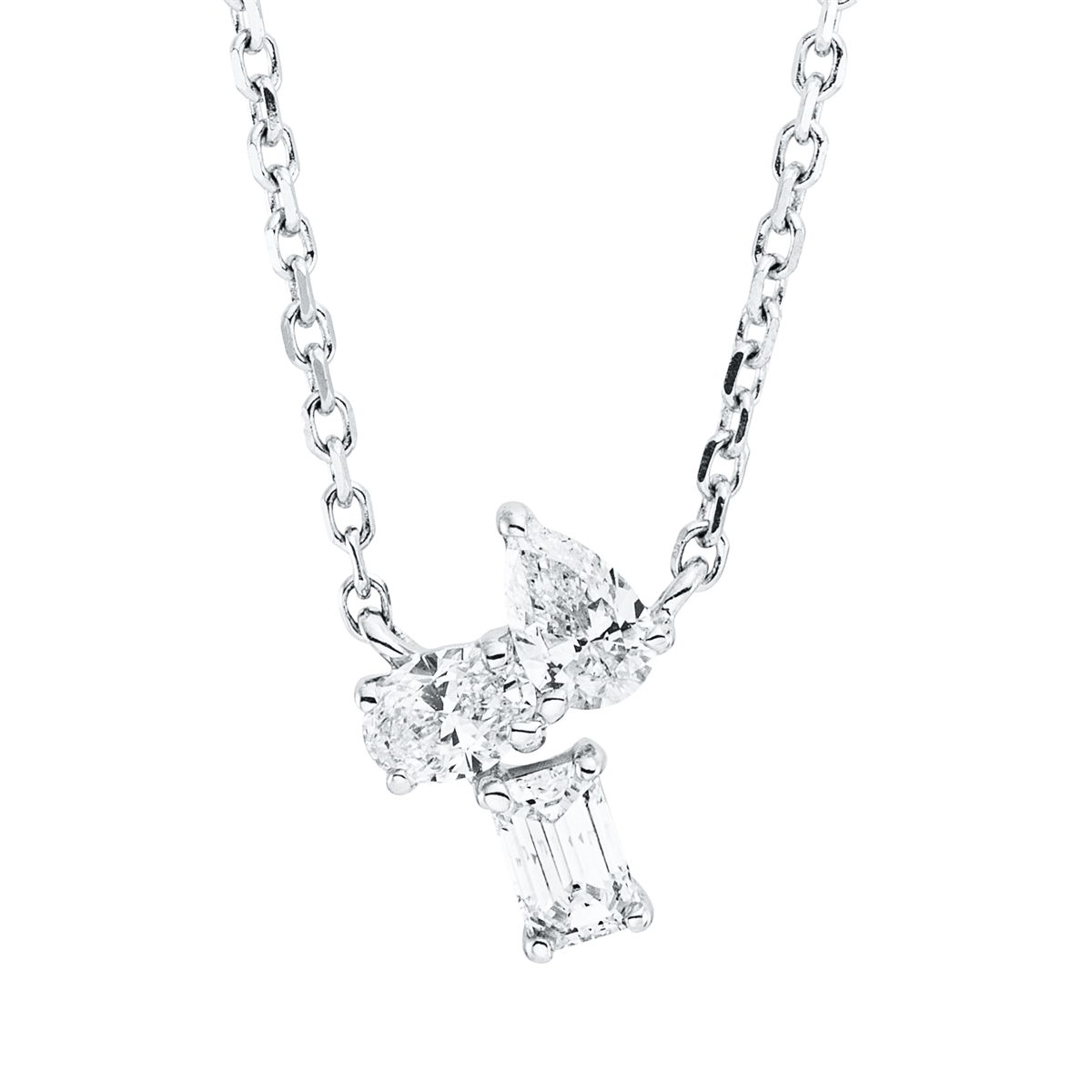 oval baguette necklace in white gold