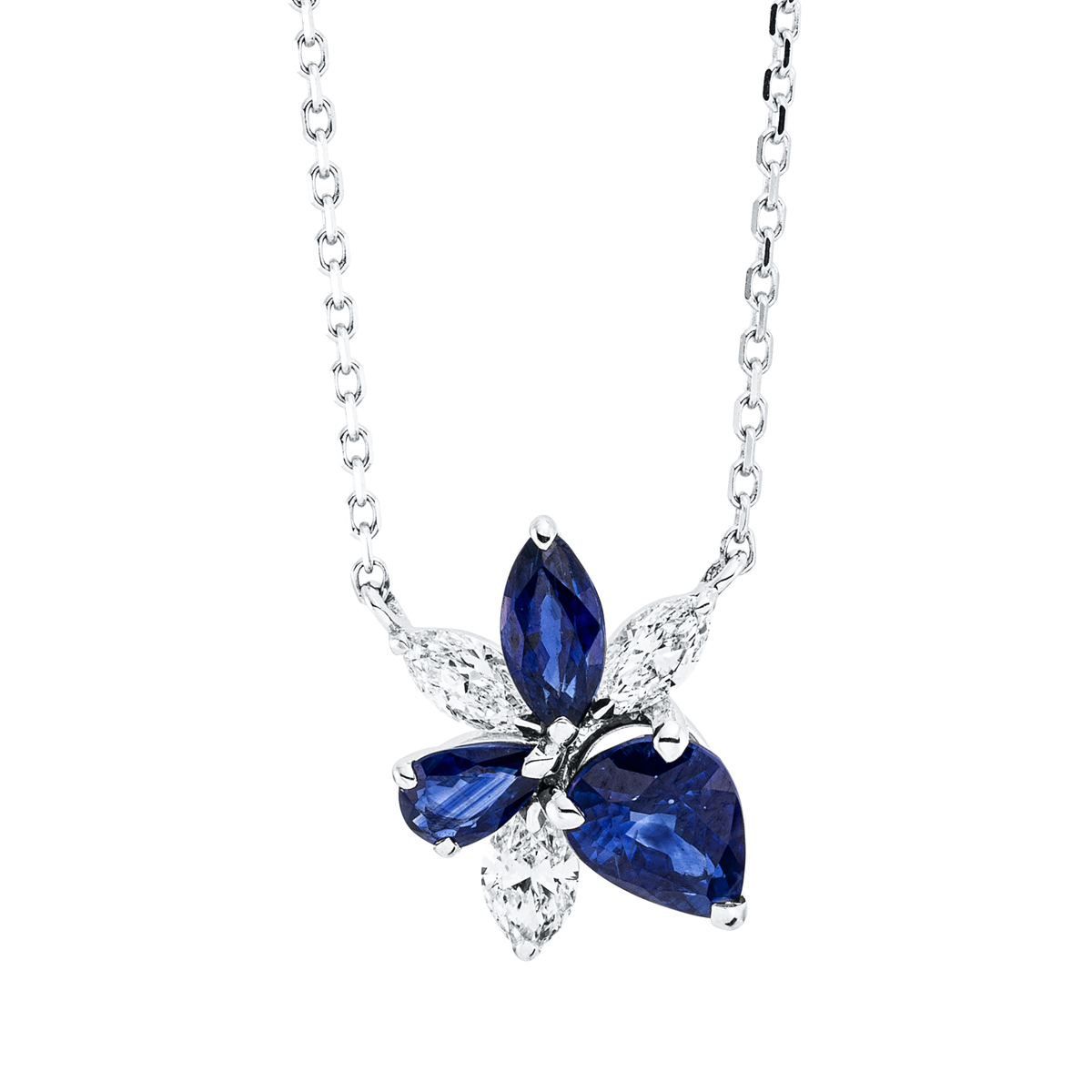 marquise sapphire colored stone classic necklace in white gold