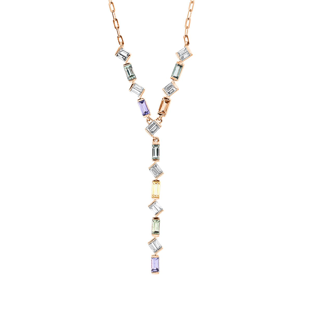baguette sapphire rainbow & multicolor necklace in red gold