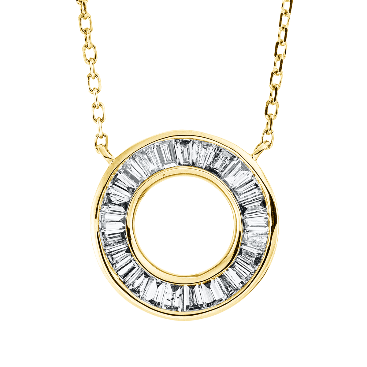 taper baguette necklace in yellow gold