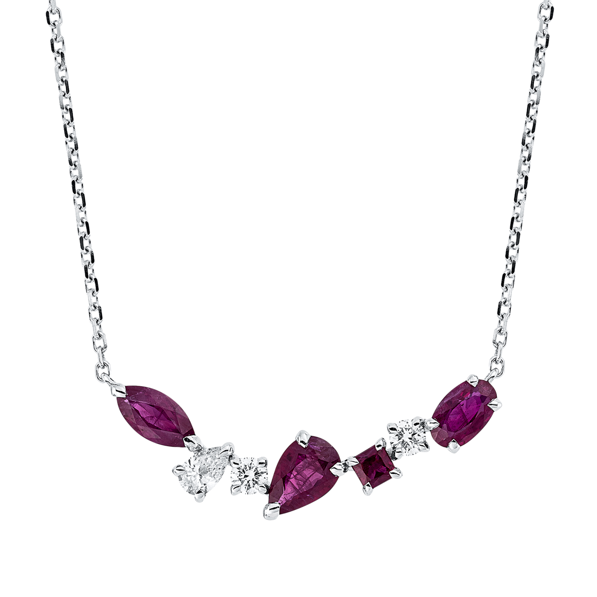 diamond full cut ruby colored stone classic necklace in white gold