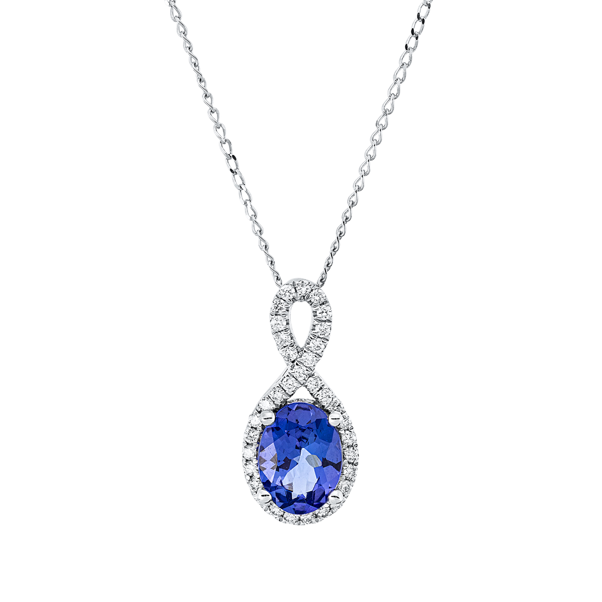 diamond full cut tanzanite colored stone classic necklace in white gold