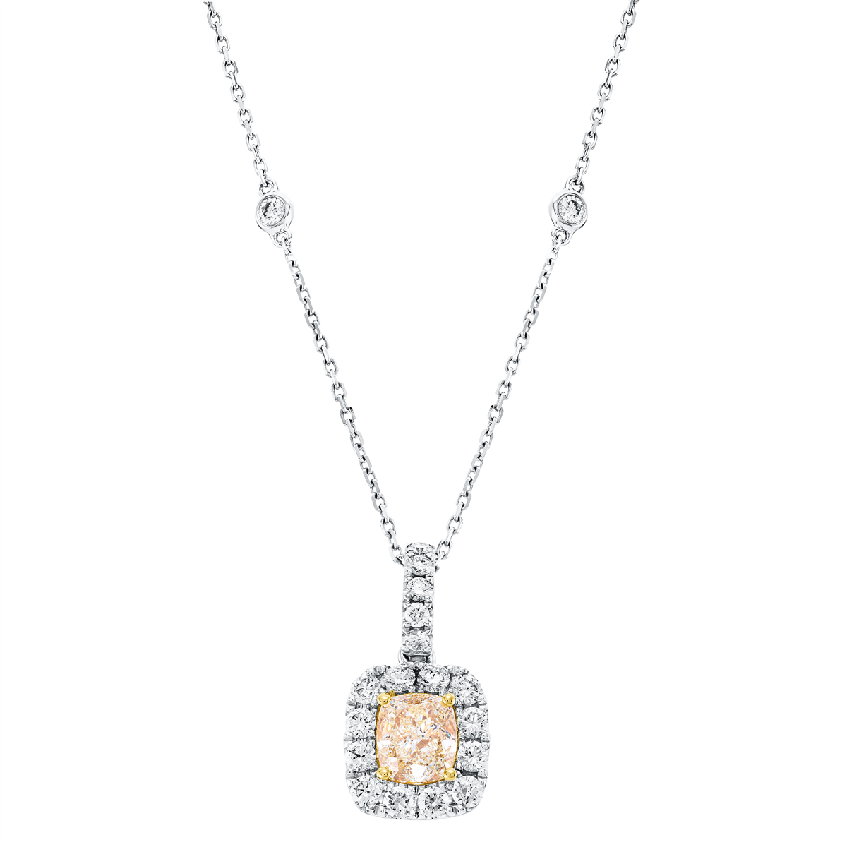 diamond full cut fancy colored diamond necklace in white gold / yellow gold