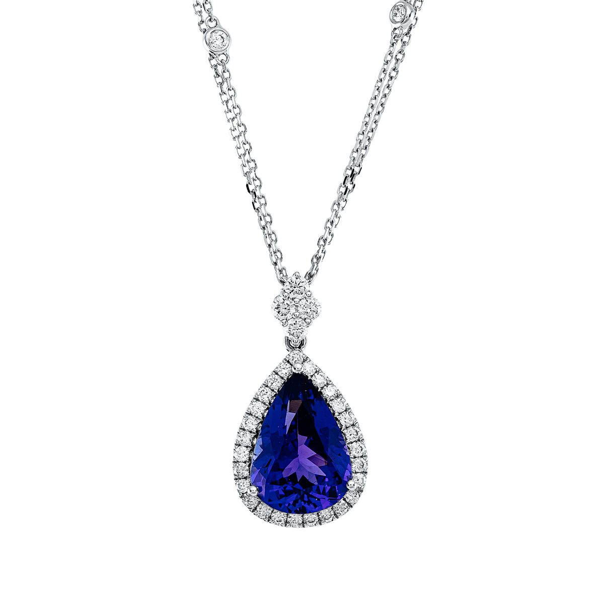 diamond full cut tanzanite colored stone classic necklace in white gold