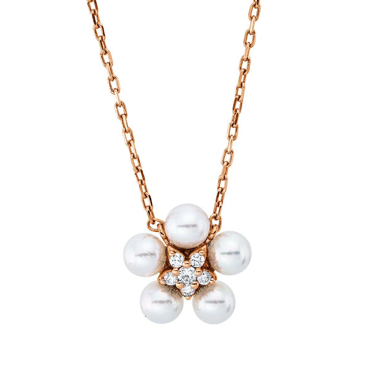 diamond full cut pearl necklace in red gold