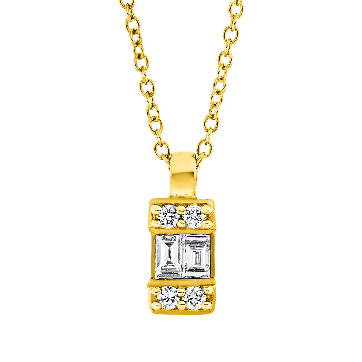 diamond full cut baguette illusion necklace in yellow gold