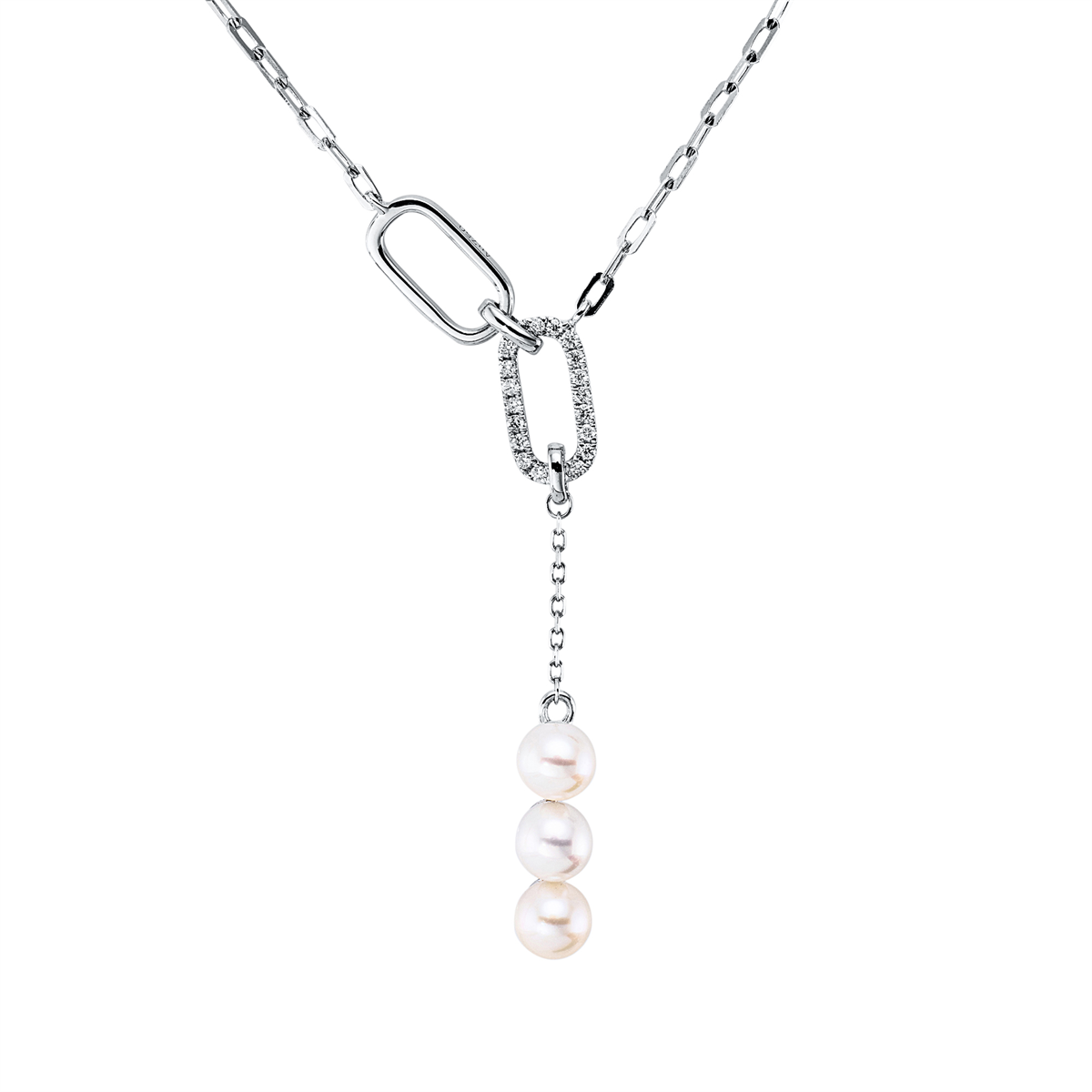diamond full cut pearl necklace in white gold