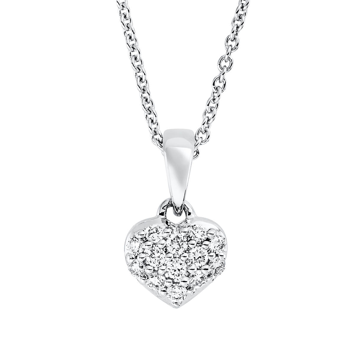 diamond full cut heart necklace in white gold