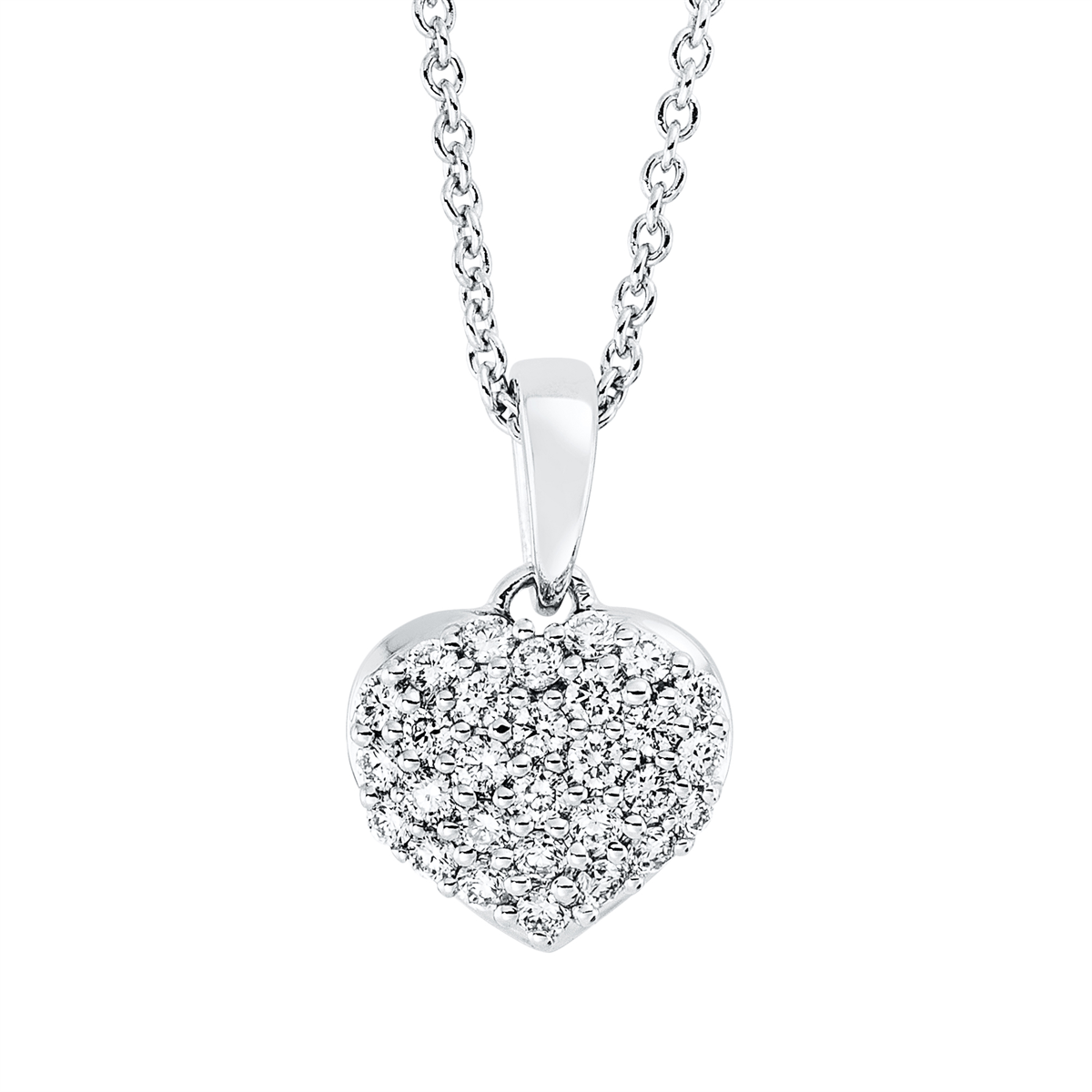 diamond full cut heart necklace in white gold