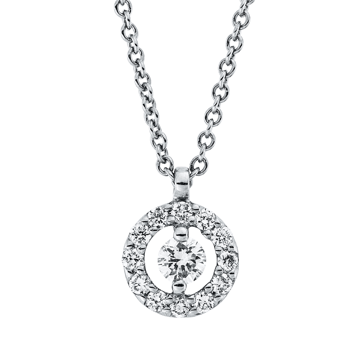 diamond full cut solitaire with accent stones necklace in white gold