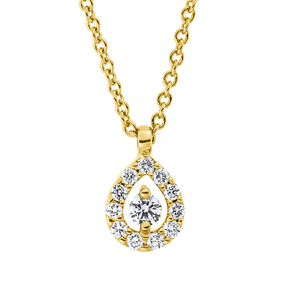 diamond full cut solitaire with accent stones necklace in yellow gold