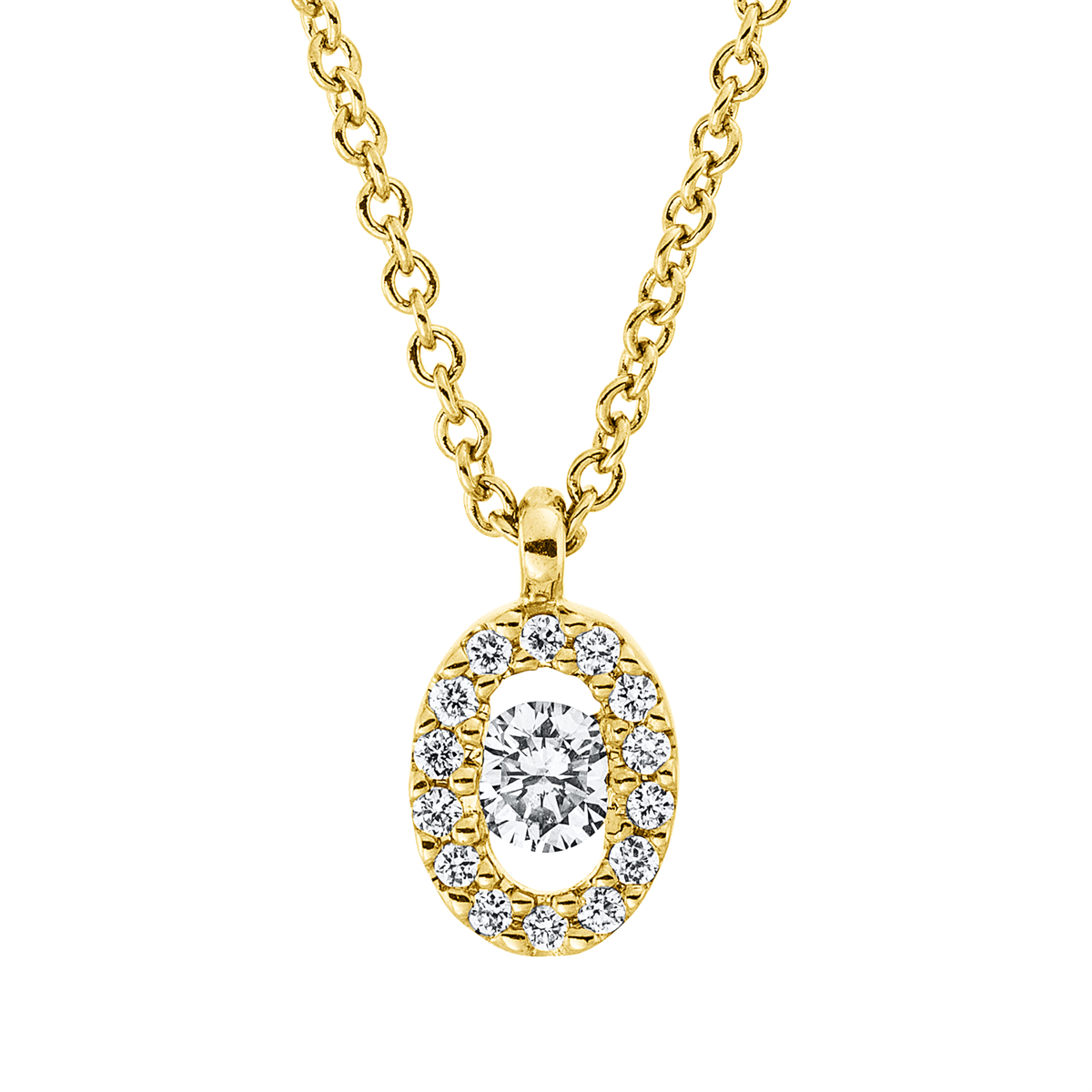 diamond full cut solitaire with accent stones necklace in yellow gold