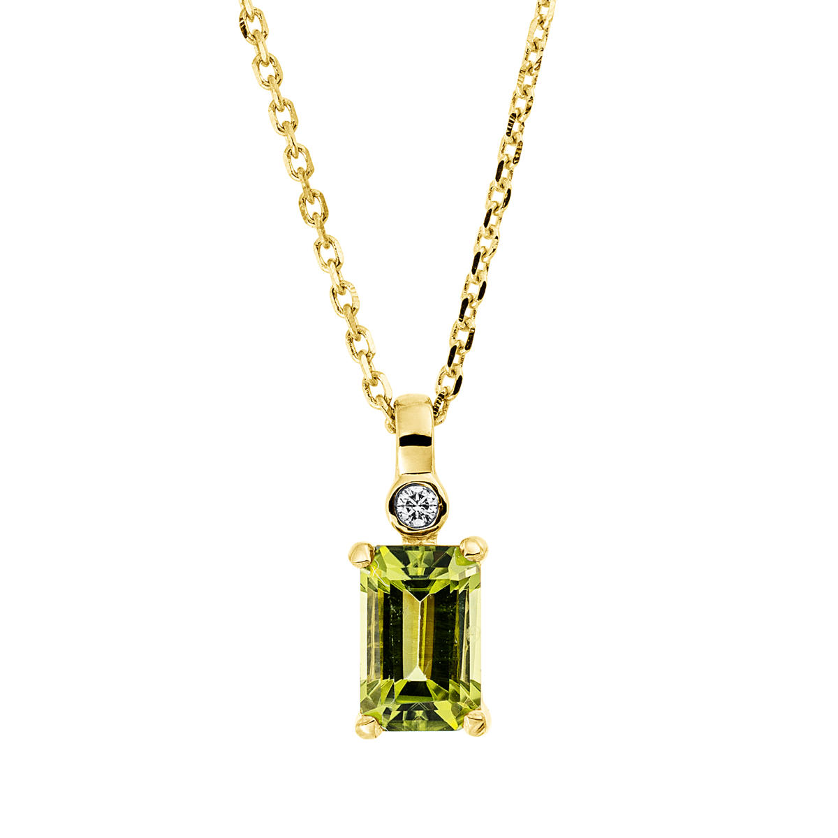 diamond full cut peridot colored stone fashion necklace in yellow gold