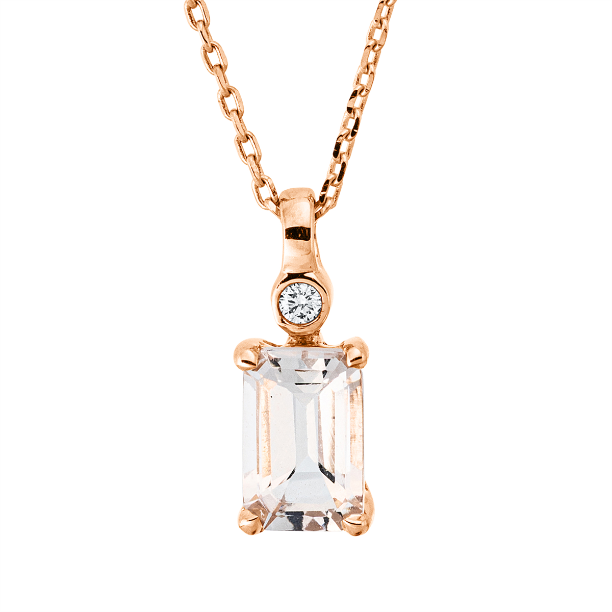 diamond full cut morganite colored stone fashion necklace in red gold