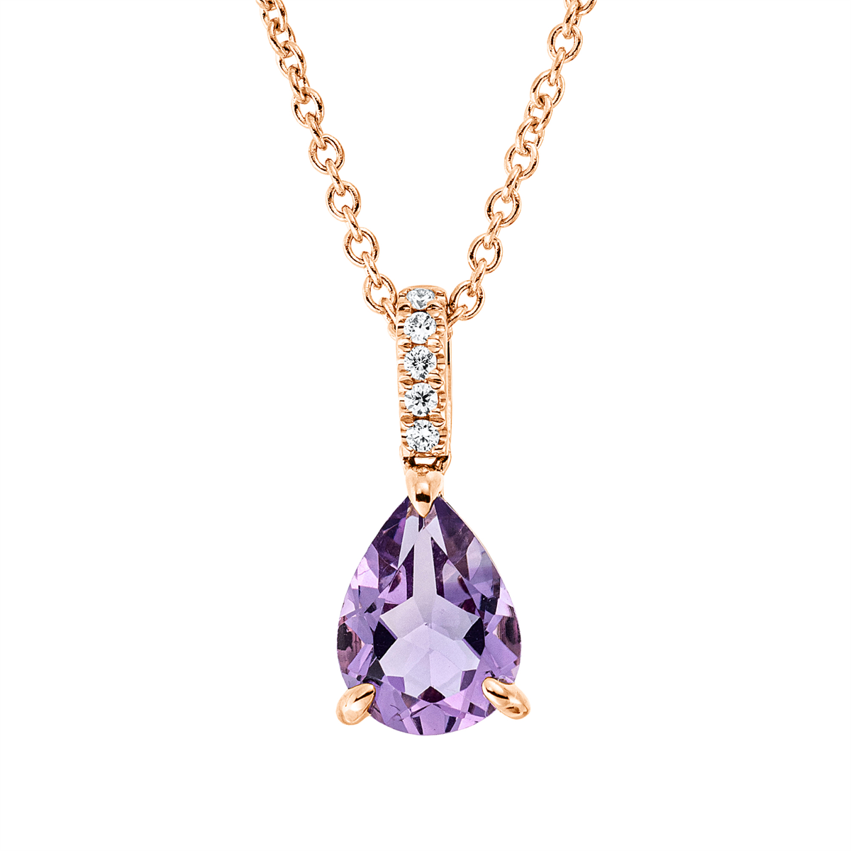 diamond full cut amethyst colored stone fashion necklace in red gold