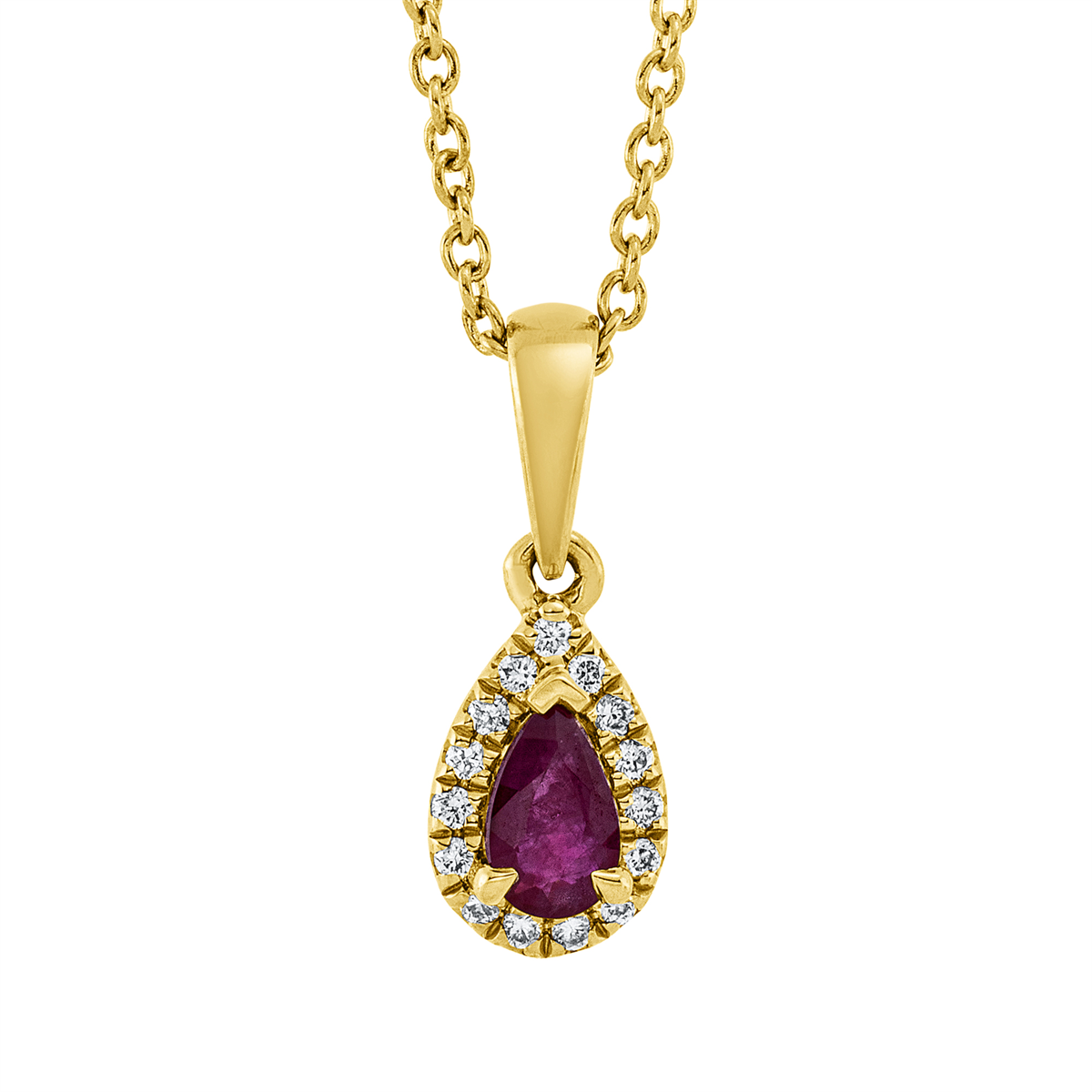 diamond full cut ruby colored stone classic necklace in yellow gold