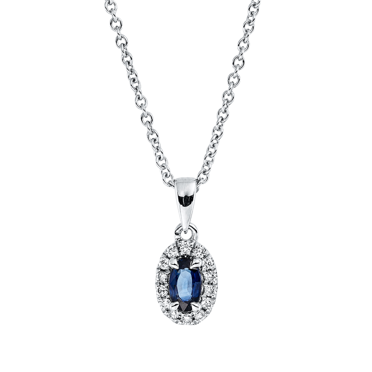 diamond full cut sapphire colored stone classic necklace in white gold