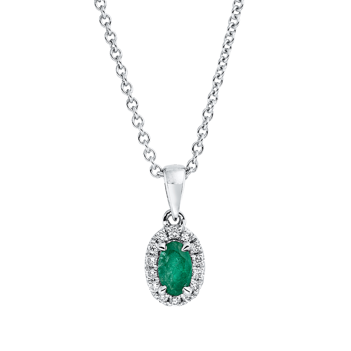 diamond full cut emerald colored stone classic necklace in white gold