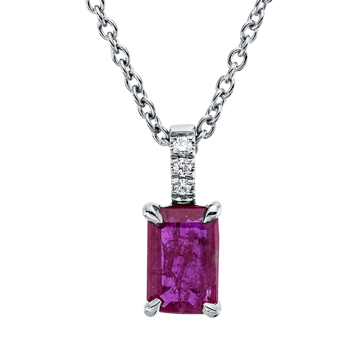 diamond full cut ruby colored stone classic necklace in white gold