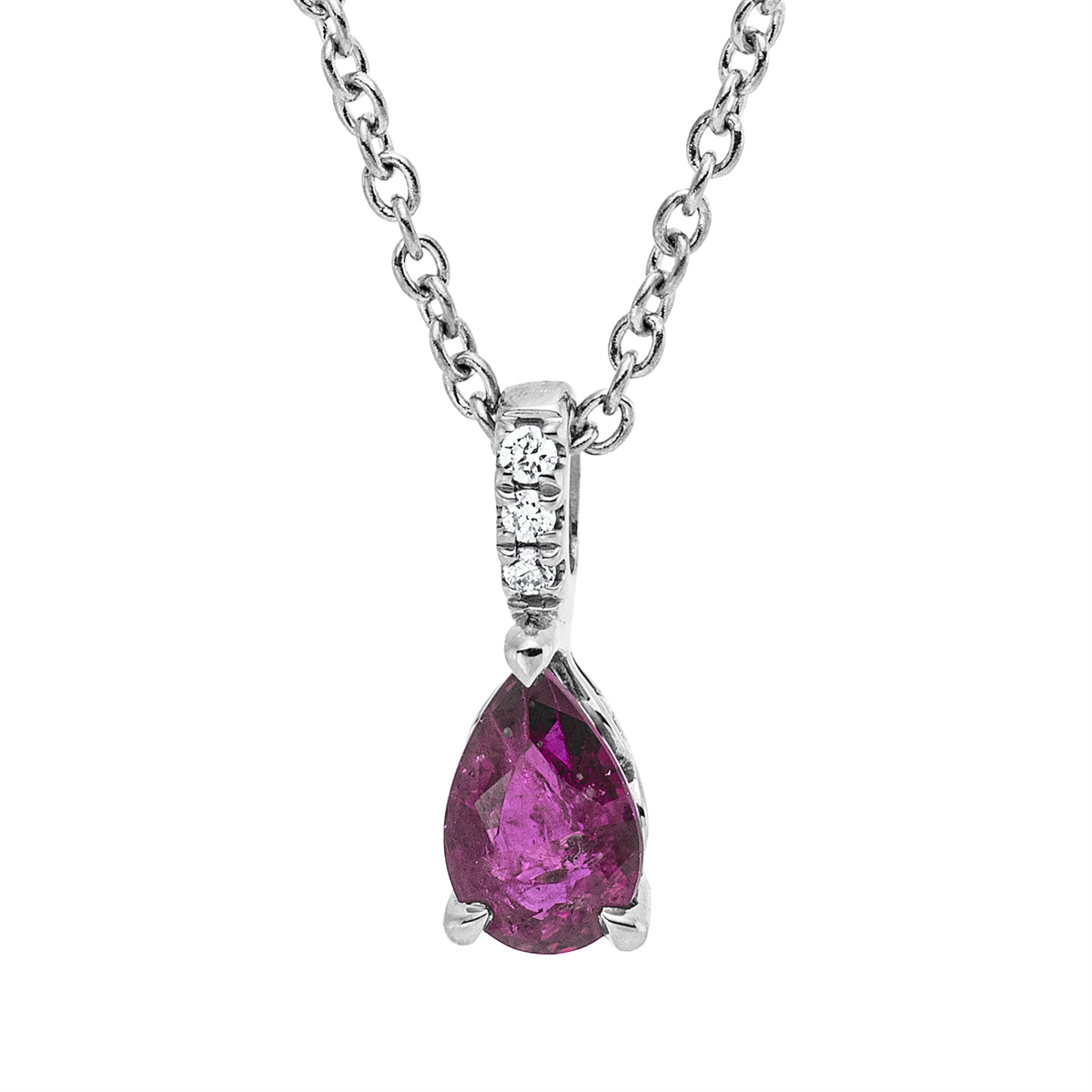diamond full cut ruby colored stone classic necklace in white gold