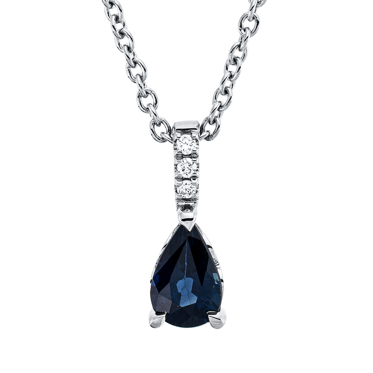 diamond full cut sapphire colored stone classic necklace in white gold
