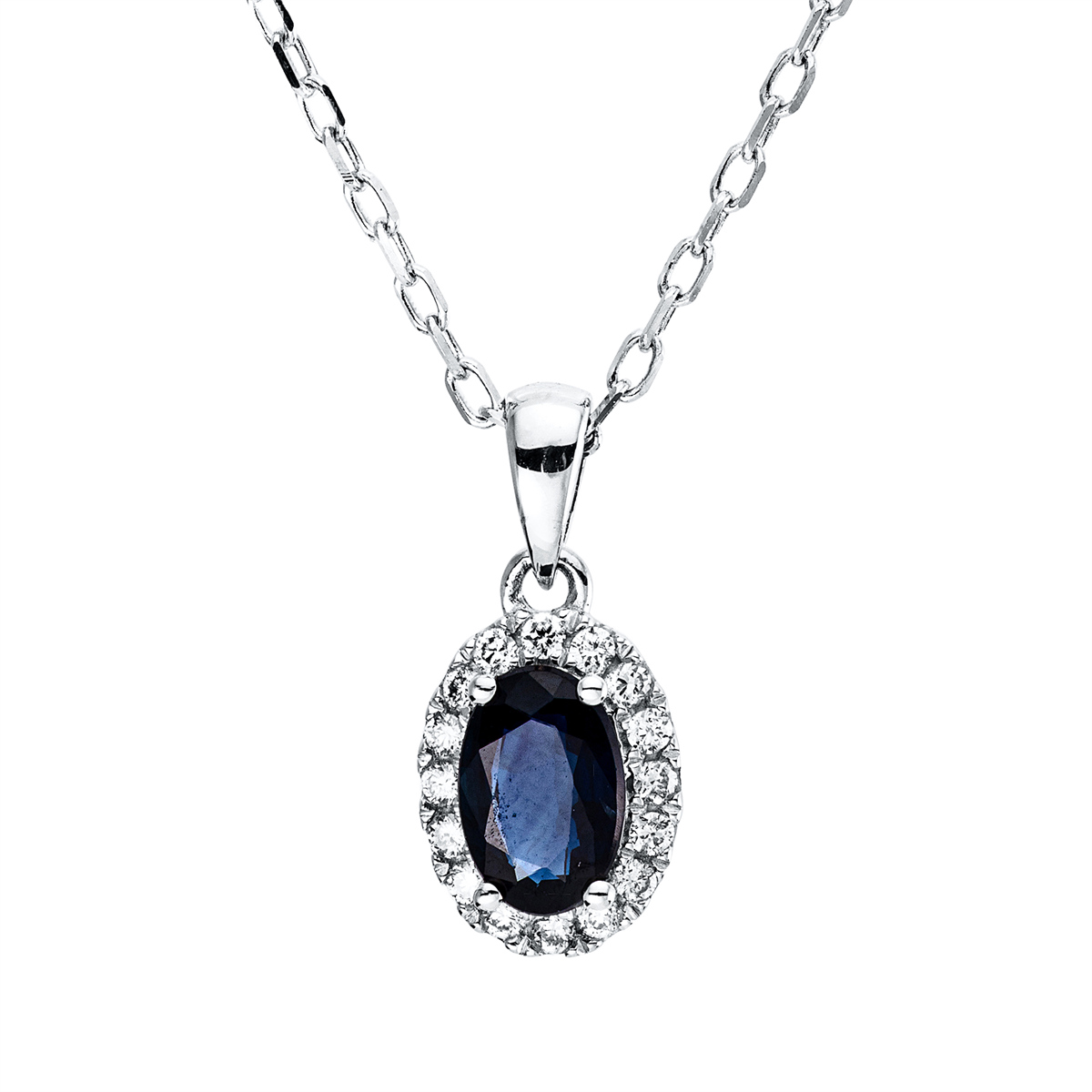 diamond full cut sapphire colored stone classic necklace in white gold