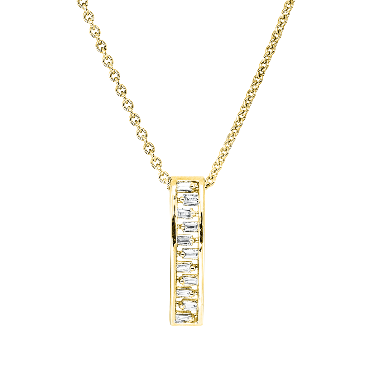 taper baguette necklace in yellow gold