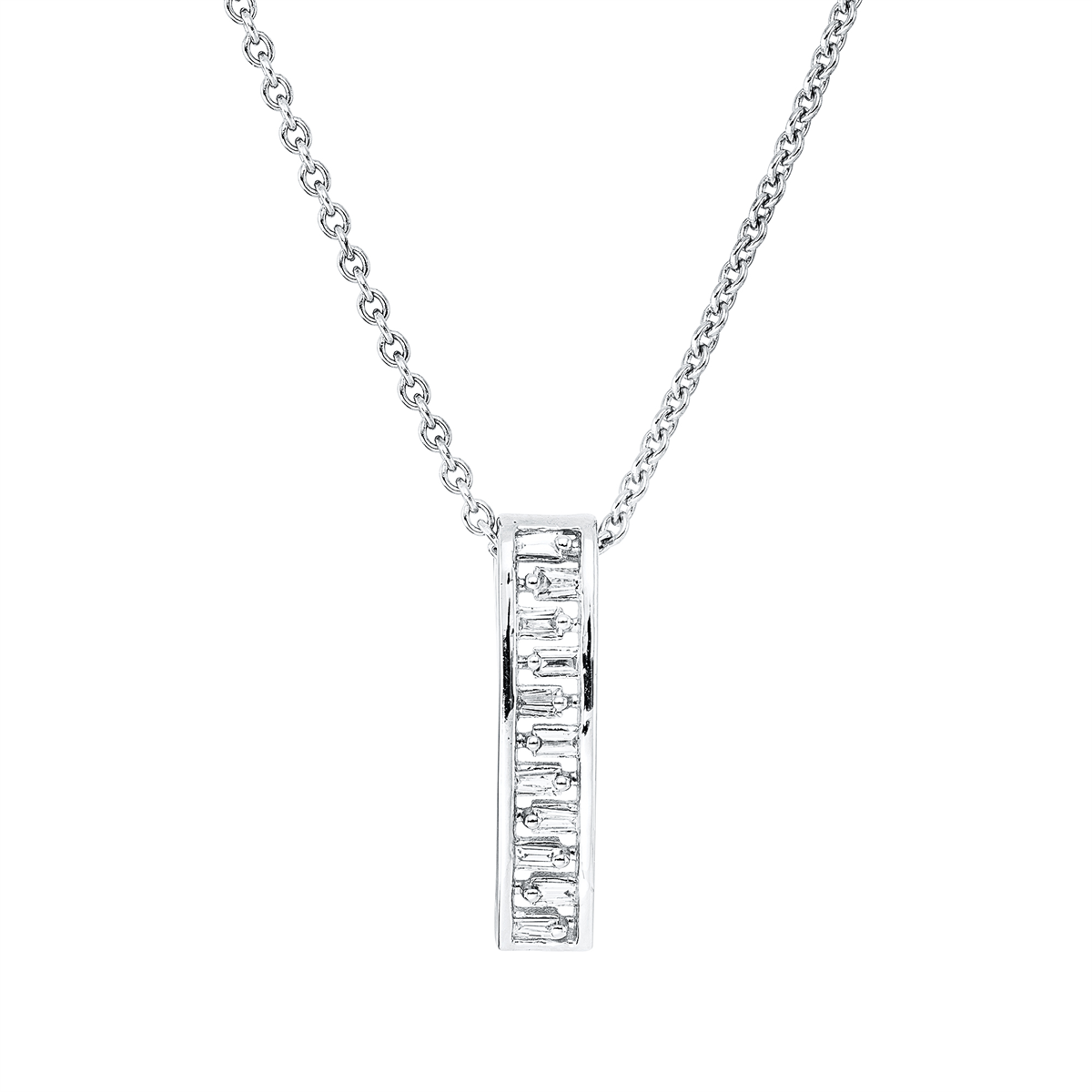 taper baguette necklace in white gold