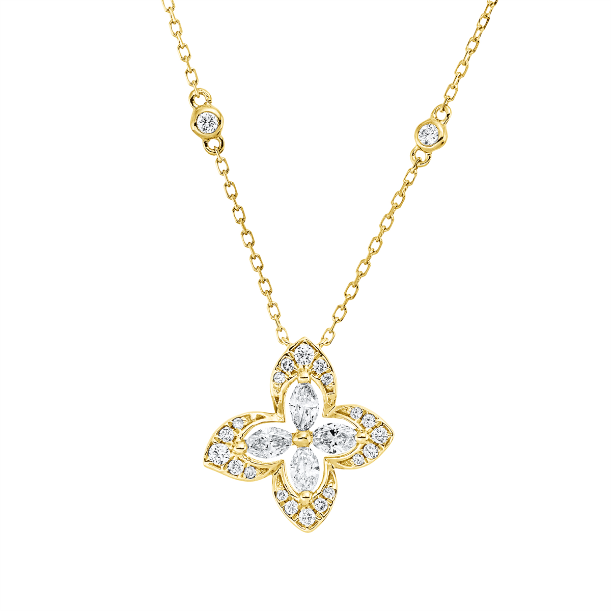 diamond full cut illusion classic necklace in yellow gold