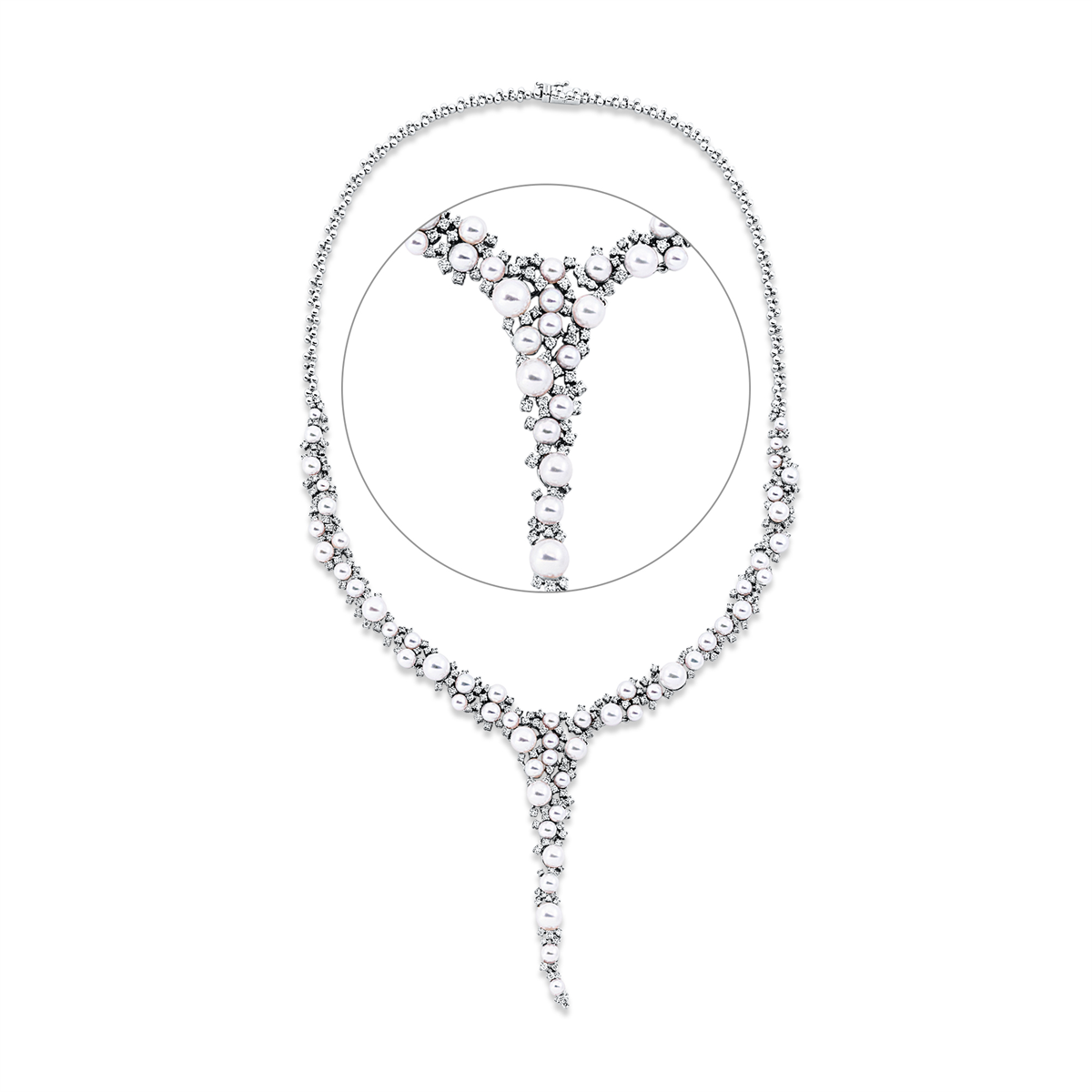 diamond full cut pearl necklace in white gold