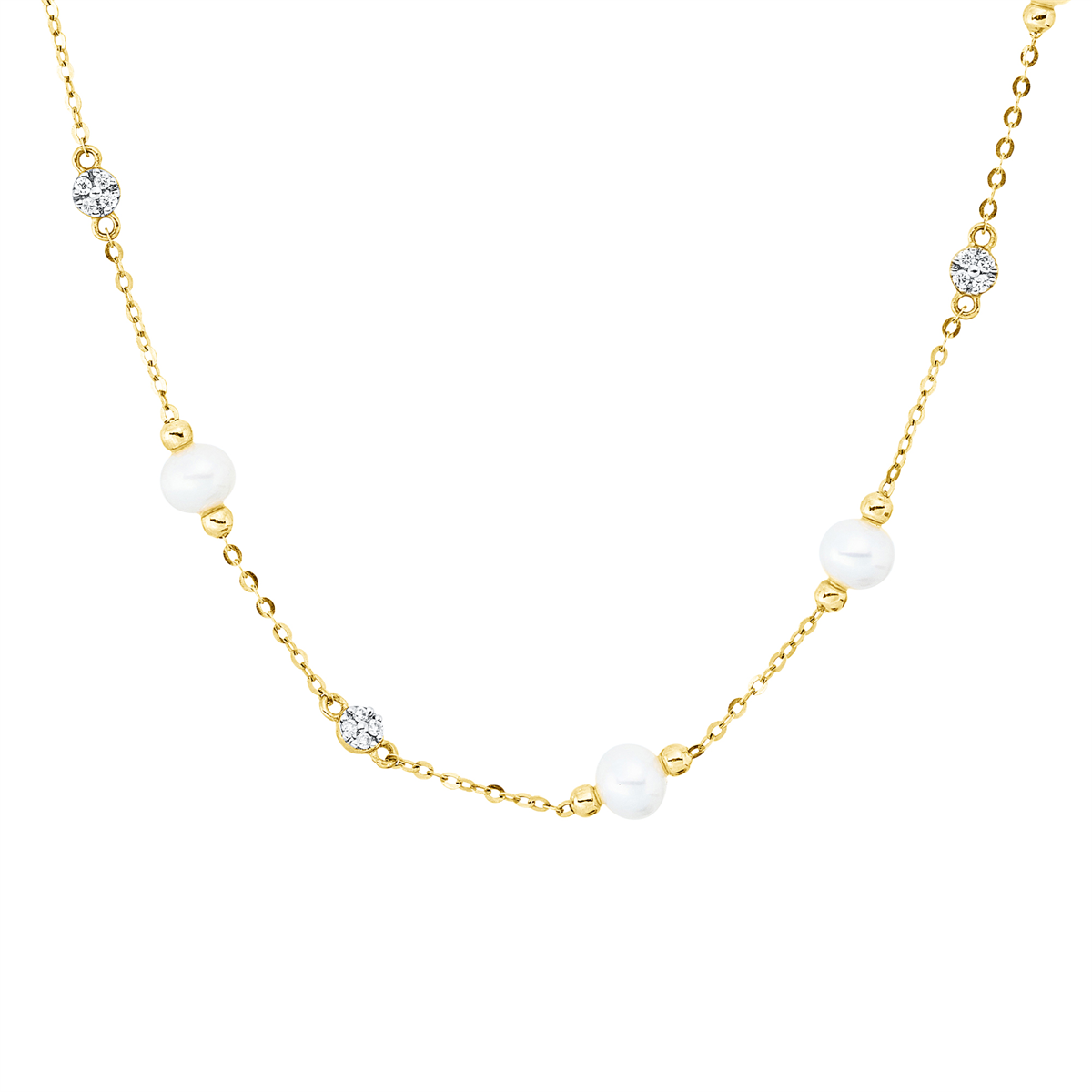 diamond full cut pearl necklace in yellow gold