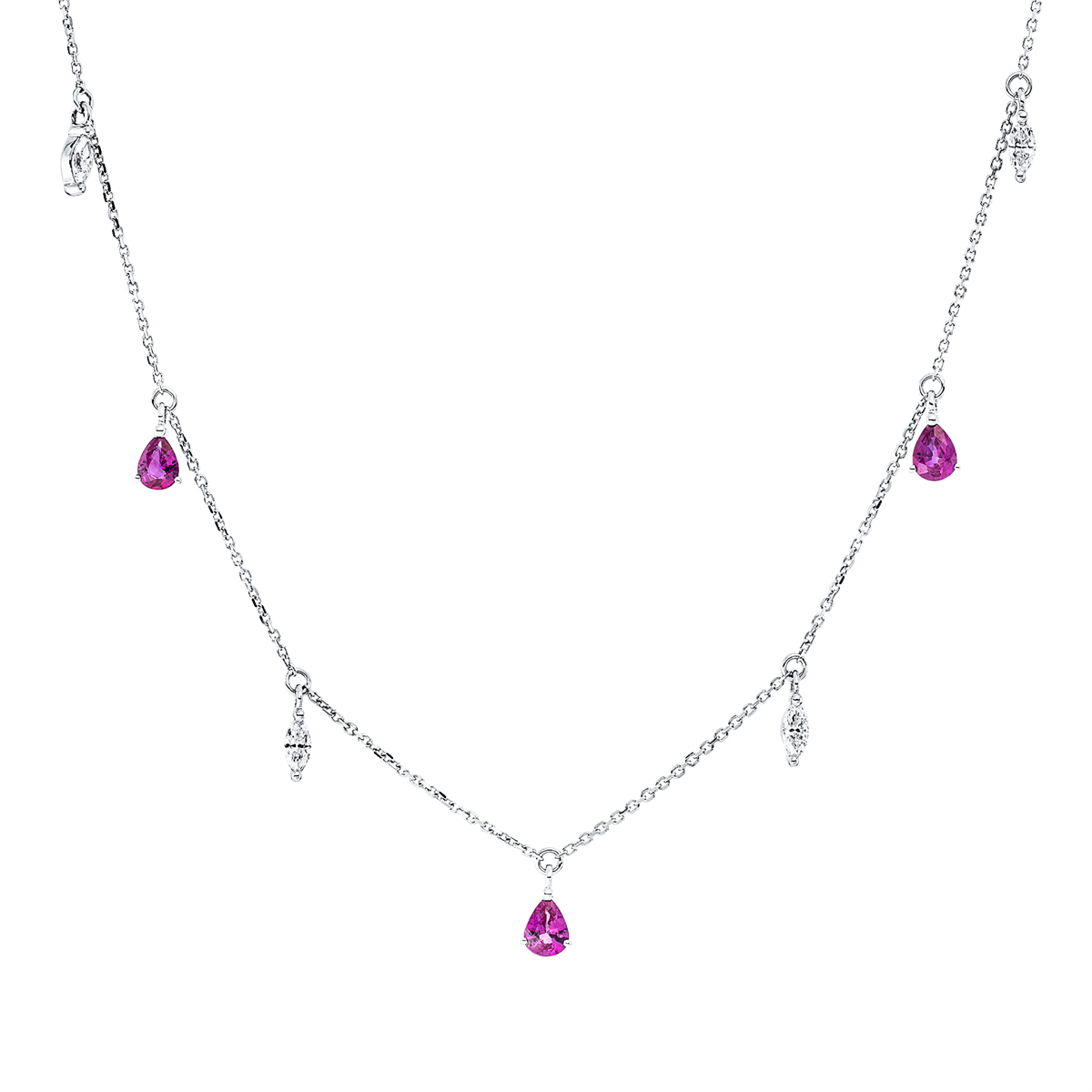 marquise ruby colored stone classic necklace in white gold