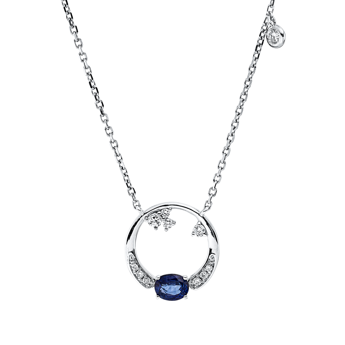 diamond full cut sapphire colored stone classic necklace in white gold