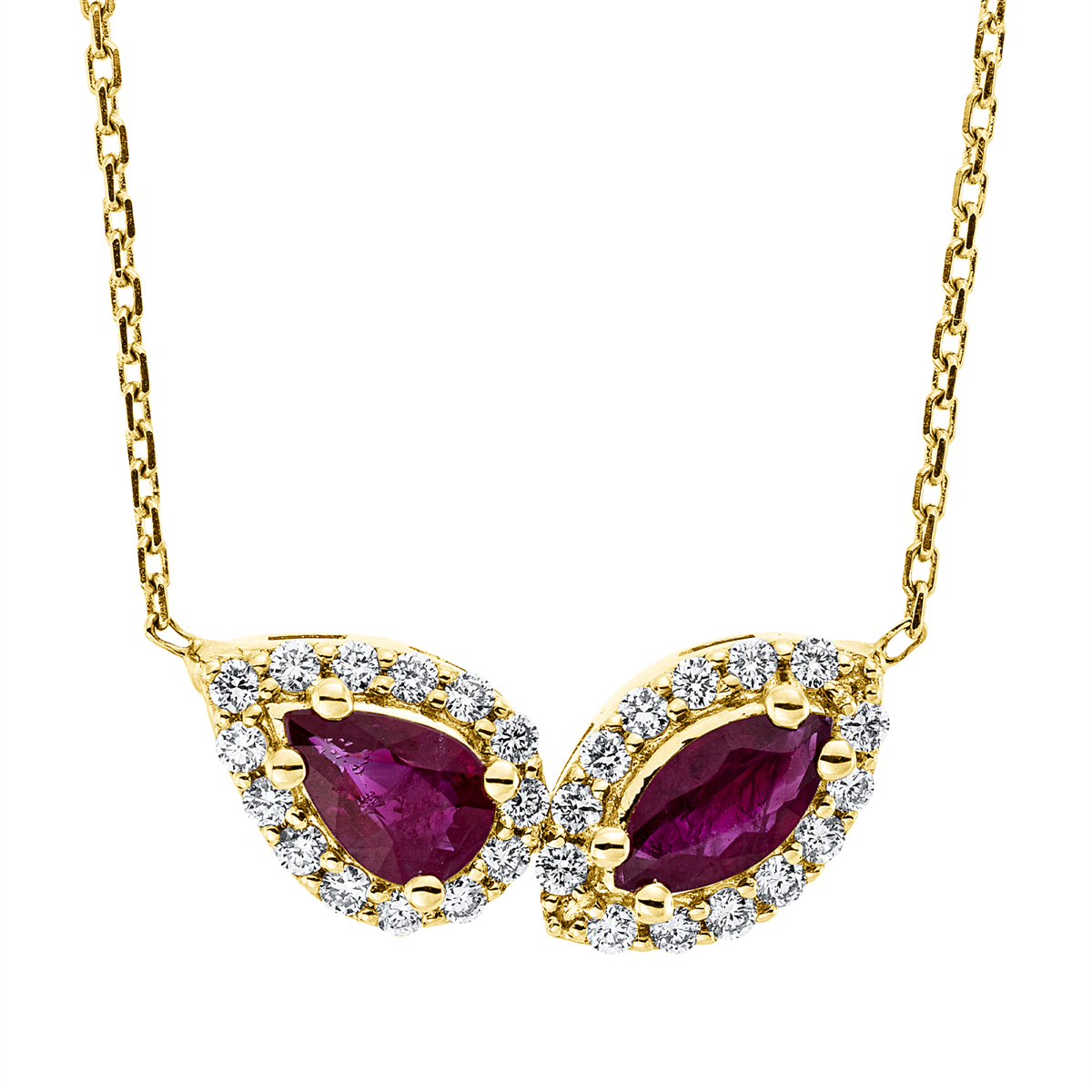 diamond full cut ruby colored stone classic necklace in red gold