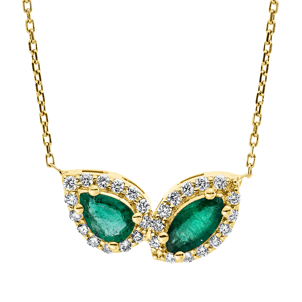 diamond full cut emerald colored stone classic necklace in yellow gold