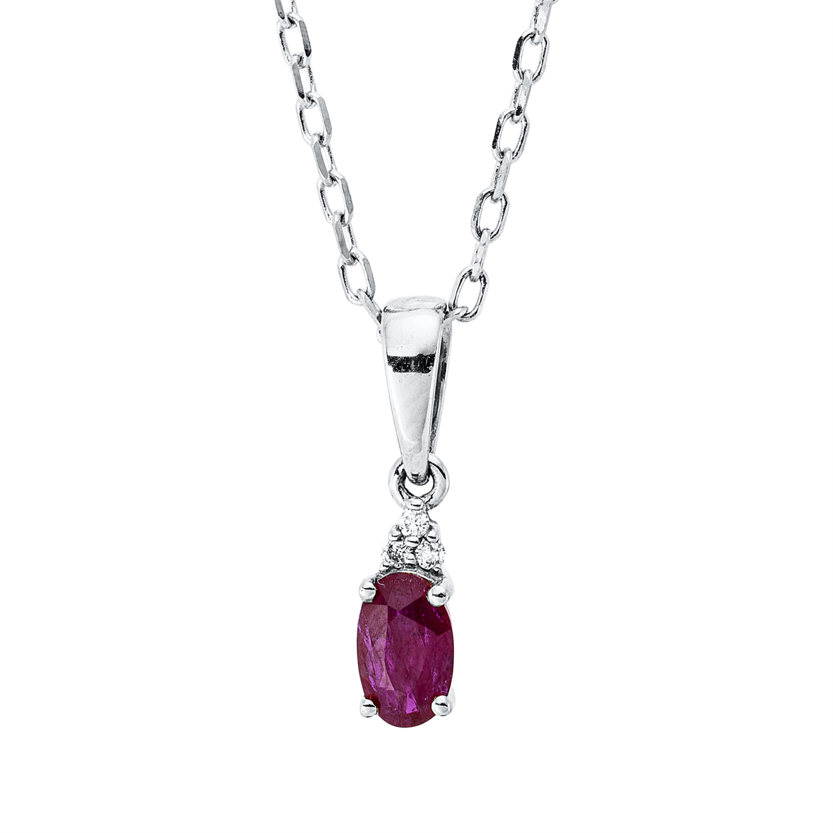 diamond full cut ruby colored stone classic necklace in white gold
